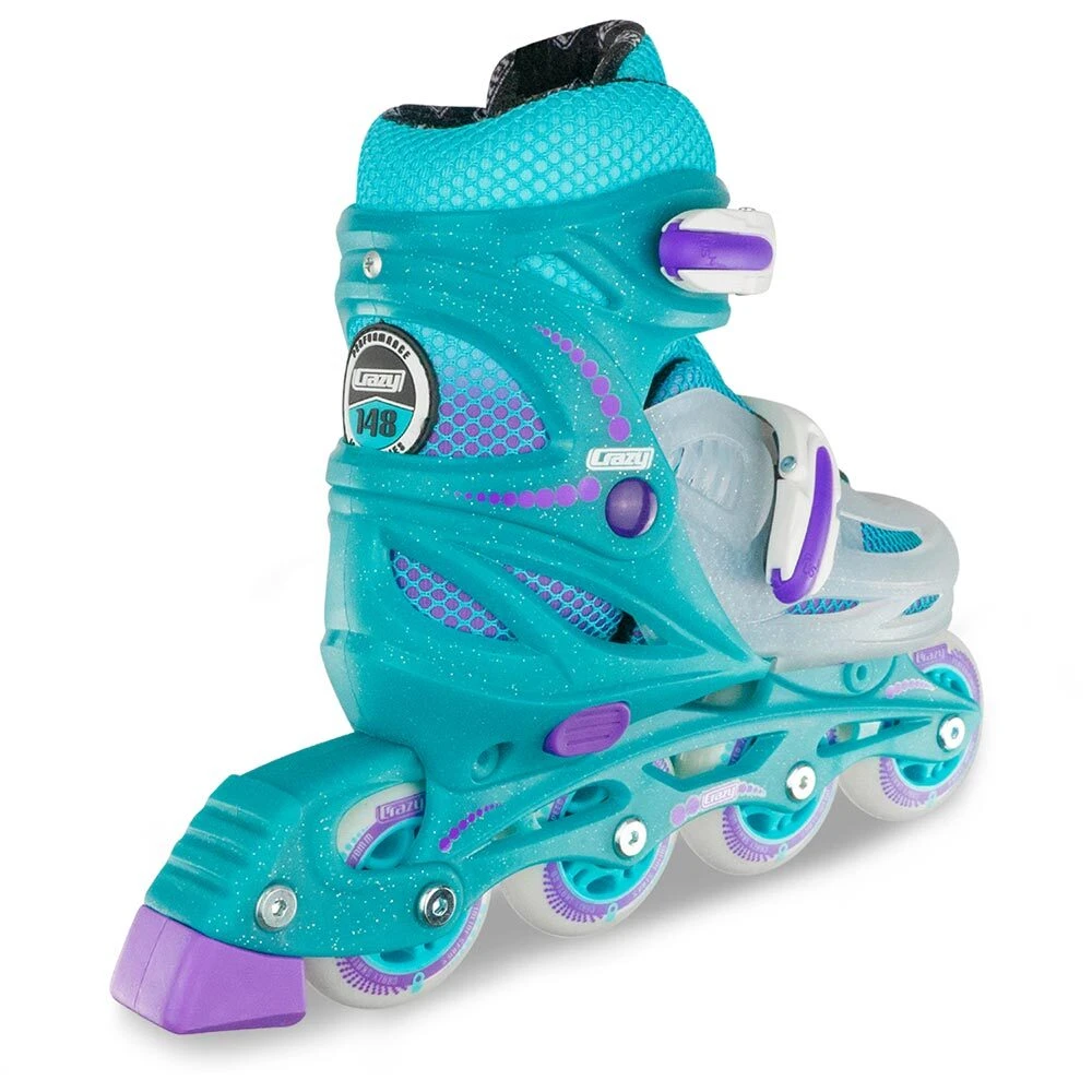 Crazy - 148 Adjustable Inline Skate - Teal Glitter 2 Crazy - 148 Adjustable Inline Skate - Teal Glitter - Image 2