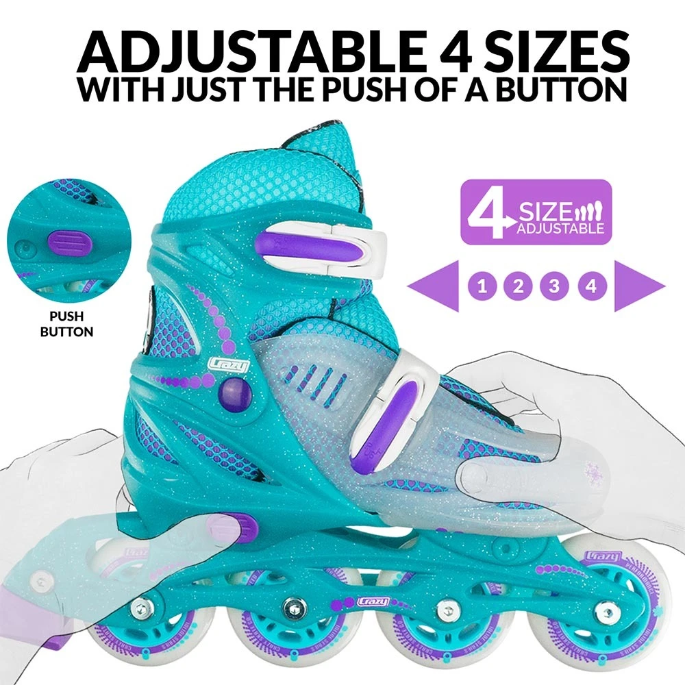 Crazy - 148 Adjustable Inline Skate - Teal Glitter 5 Crazy - 148 Adjustable Inline Skate - Teal Glitter - Image 5