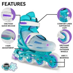Crazy - 148 Adjustable Inline Skate - Teal Glitter 10 Crazy - 148 Adjustable Inline Skate - Teal Glitter -Roller Skate Shop Crazy 148Teal 4