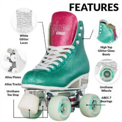 Crazy - Disco Glam - Retro Skates - Teal / Pink -Roller Skate Shop Crazy DiscoGlam Teal 3