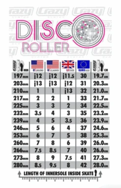 CRAZY - Disco Roller -Roller Skate Shop Crazy DiscoRoller SizeChart