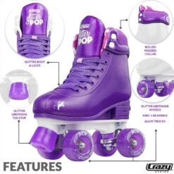 Crazy - Glitter Pop Adjustable Quad Skates - Purple -Roller Skate Shop Crazy GlitterPop purple 5