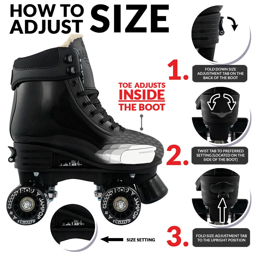 Crazy - Jam Pop Adjustable Quad Skates - Black 5 Crazy - Jam Pop Adjustable Quad Skates - Black - Image 5