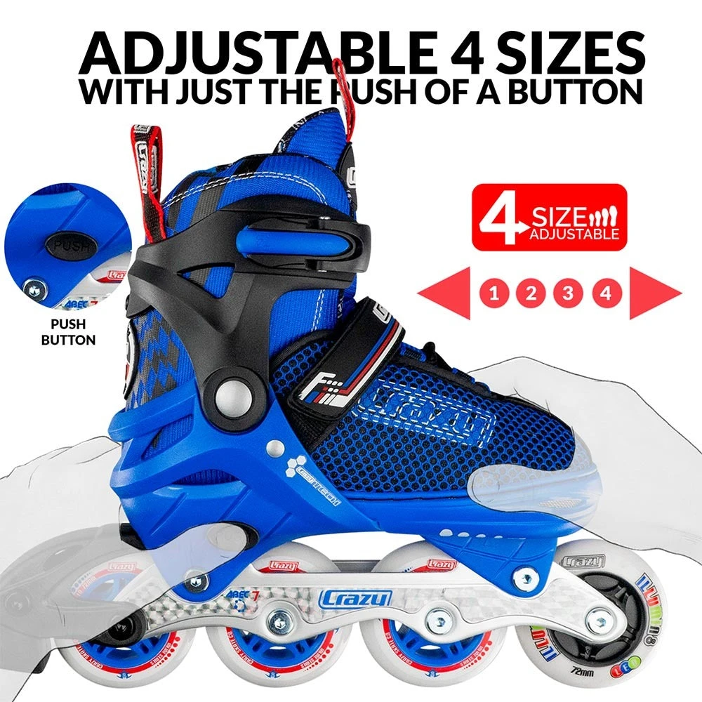 Crazy - 168 Adjustable Inline Skate - Blue 3 Crazy - 168 Adjustable Inline Skate - Blue - Image 3