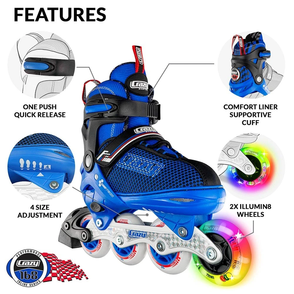 Crazy - 168 Adjustable Inline Skate - Blue 4 Crazy - 168 Adjustable Inline Skate - Blue - Image 4