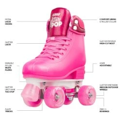 Crazy - Glitter Pop Adjustable Quad Skates - Pink -Roller Skate Shop CrazyGlitterPOP Pink2
