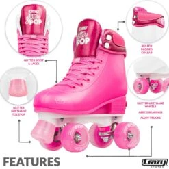 Crazy - Glitter Pop Adjustable Quad Skates - Pink -Roller Skate Shop CrazyGlitterPopPink 3