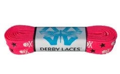 Derby Laces - Ultimate Waxed Laces -Roller Skate Shop DerbyLaces HotPink WhiteSkulls BlackStars