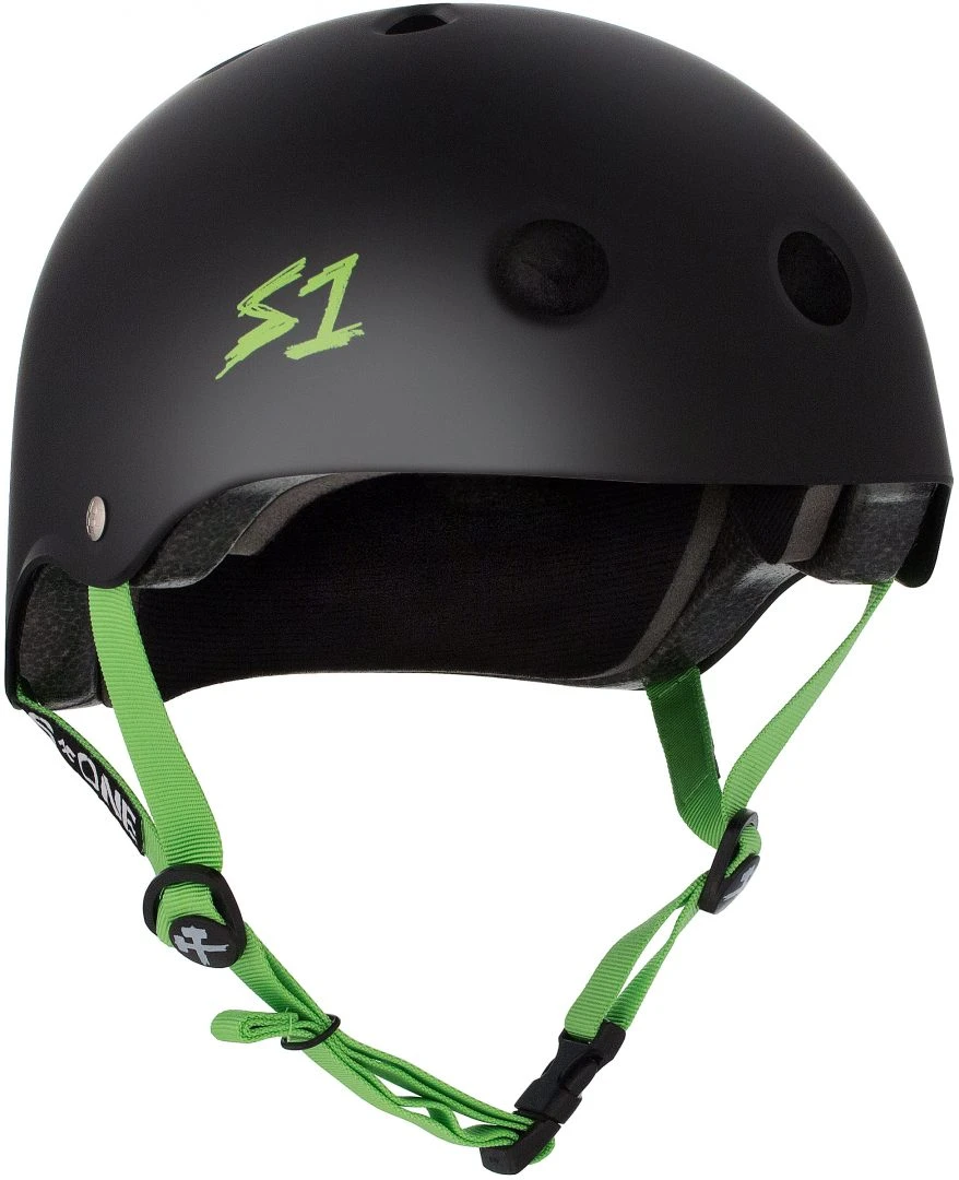 S-One Lifer Helmet - Matte Black With Bright Green Straps 1 S-One Lifer Helmet - Matte Black With Bright Green Straps
