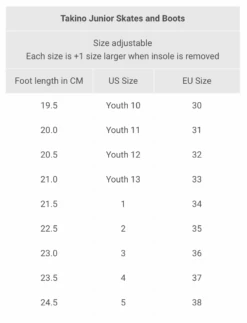 Takino Junior Race Boot 7 Takino Junior Race Boot -Roller Skate Shop TakinoJuniorBootSizeChart